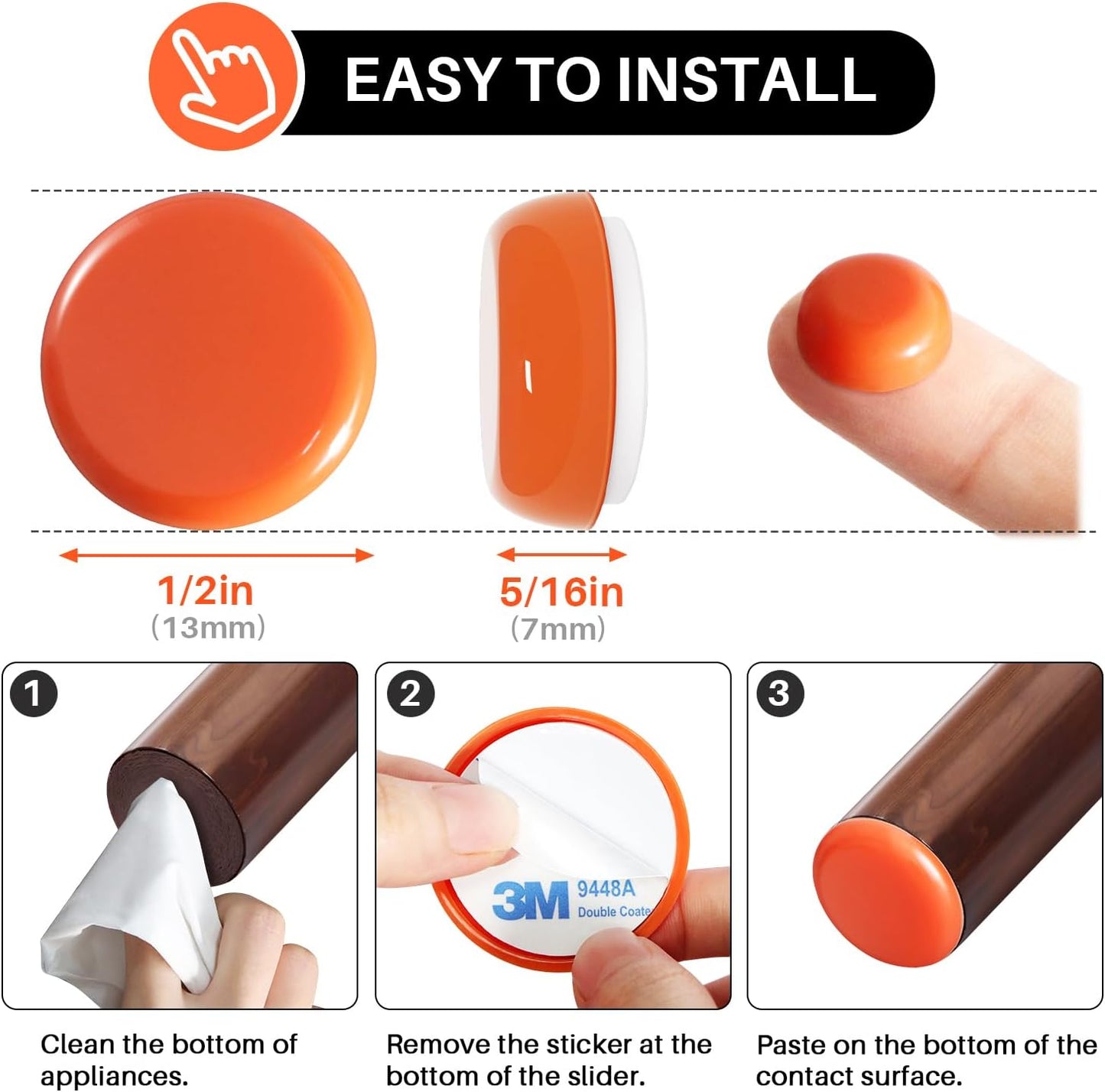 Furniture Sliders 20 PCS, Furniture Moving Sliders with 3M Adhesive for Carpets & Hardwood Floors, Chair Leg Floor Protectors, Move Your Furniture and Kitchen Appliance Easily - Orange