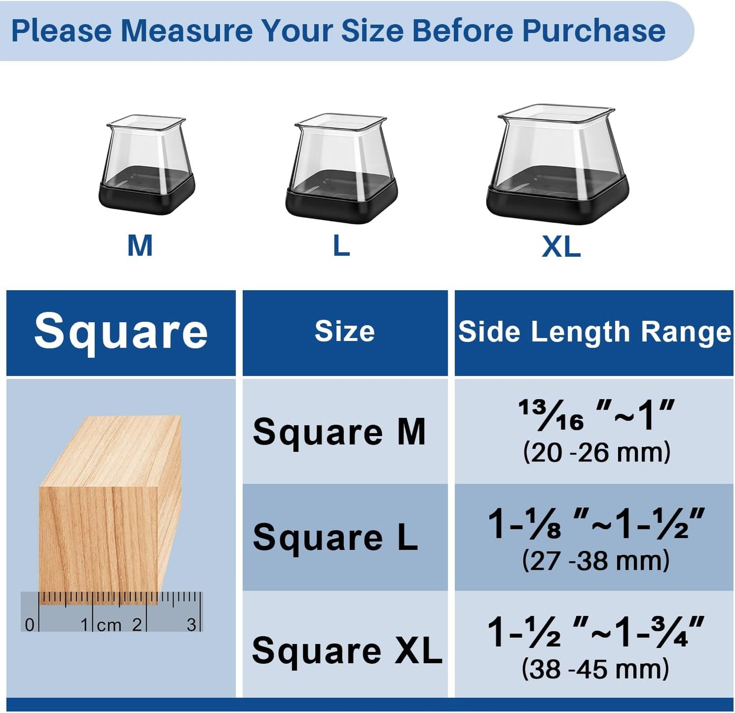 28 Pcs Square Chair Leg Sliders for Carpet, Square Chair Leg Floor Protectors Glides, Silicone Furniture Leg Protectors Caps