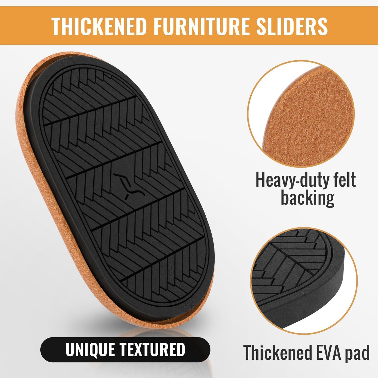 Felt Furniture Sliders for Hardwood Floors Large 9-1/2 Inch x 5-3/4 Inch Oval Reusable Furniture Slider with Extra Thick Design - Heavy-Duty Furniture Movers - Felt Sliders Effortless Moving