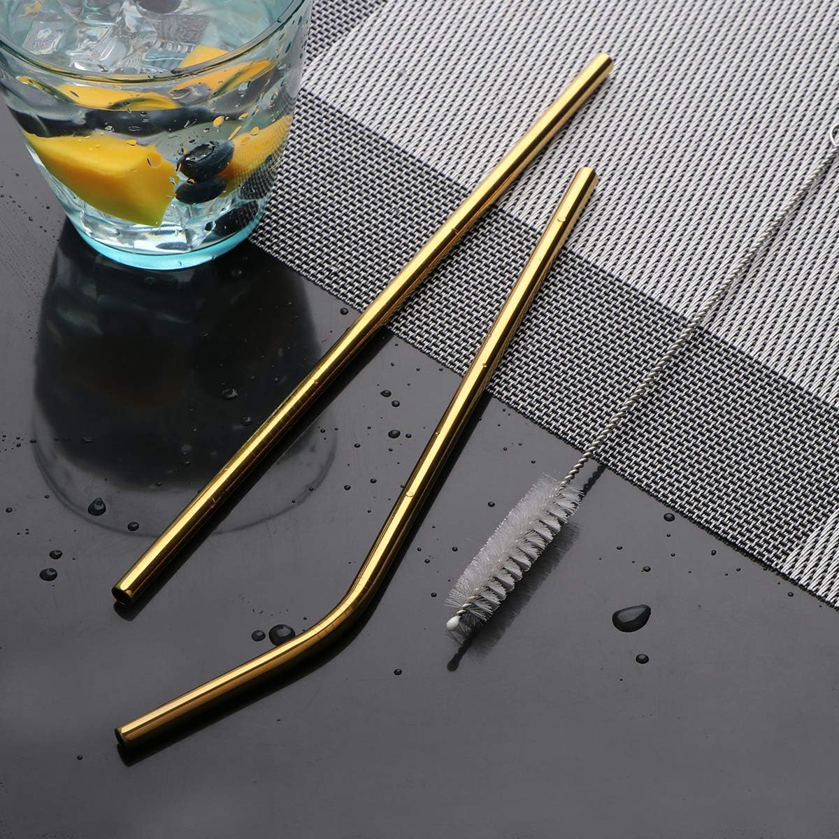 Travel Utensils Set with Case Reusable Portable Cutlery Set Stainless Steel 8pcs Including Dinner Knife Fork Spoon Chopsticks straws(Gold)