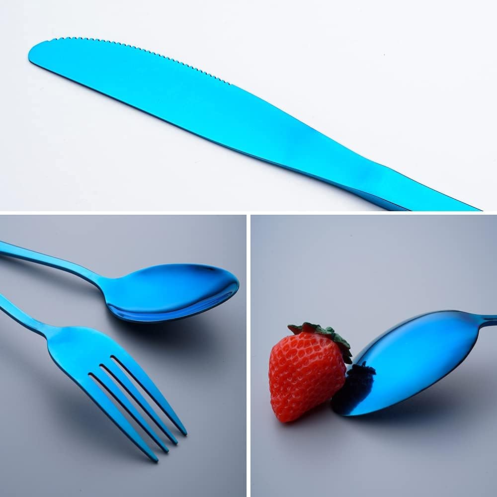 Travel Utensils Set with Case Reusable Portable Cutlery Set Stainless Steel 8pcs Including Dinner Knife Fork Spoon Chopsticks straws(Blue)