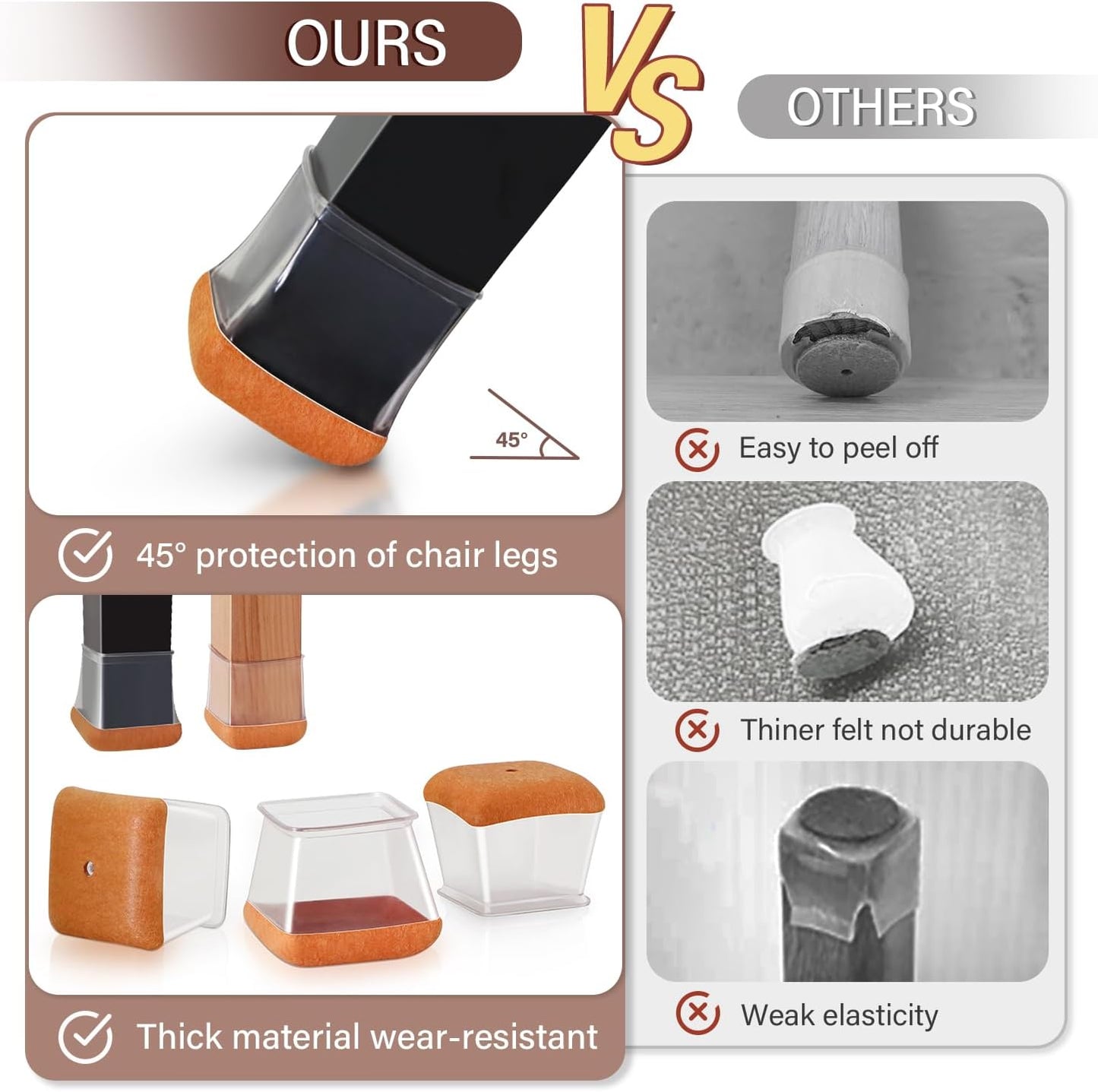 Chair Leg Floor Protectors Chair Leg Protectors for Hardwood Floors Felt Silicone Caps Strengthen Bottom Protection Non Slip Reduce Noise