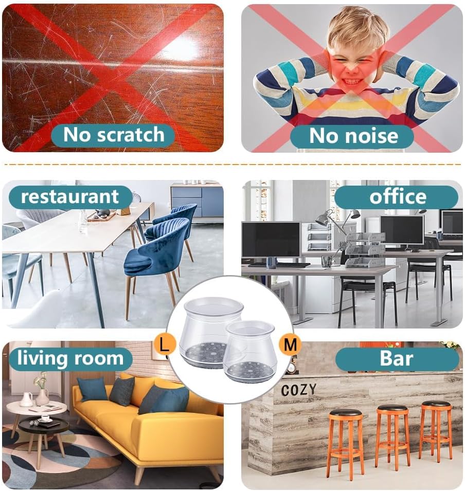 Caps Covers 24 Pcs Chair Leg Floor Protectors, Silicone Felt Furniture Leg for Hardwood Floors