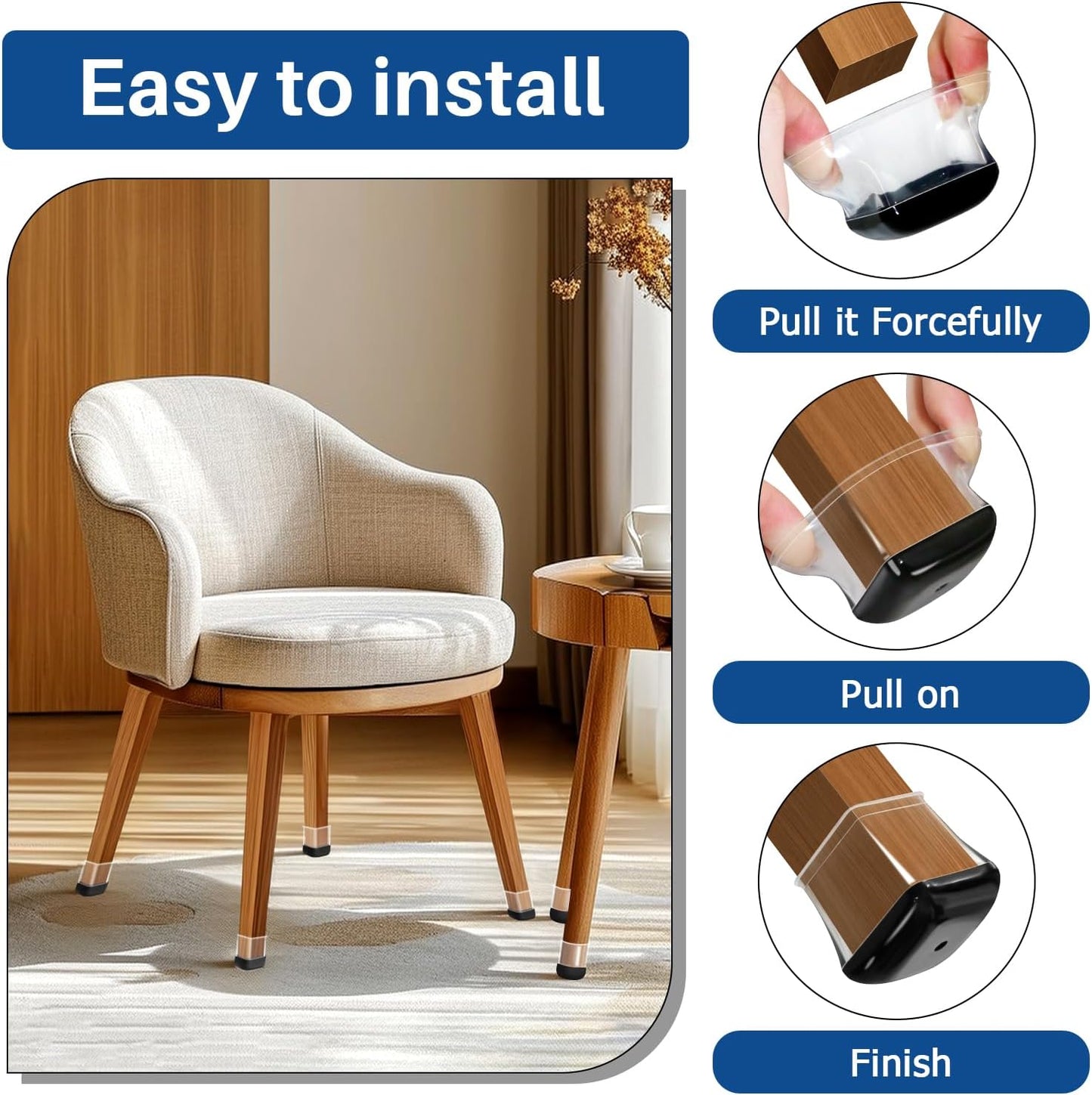 28 Pcs Square Chair Leg Sliders for Carpet, Square Chair Leg Floor Protectors Glides, Silicone Furniture Leg Protectors Caps