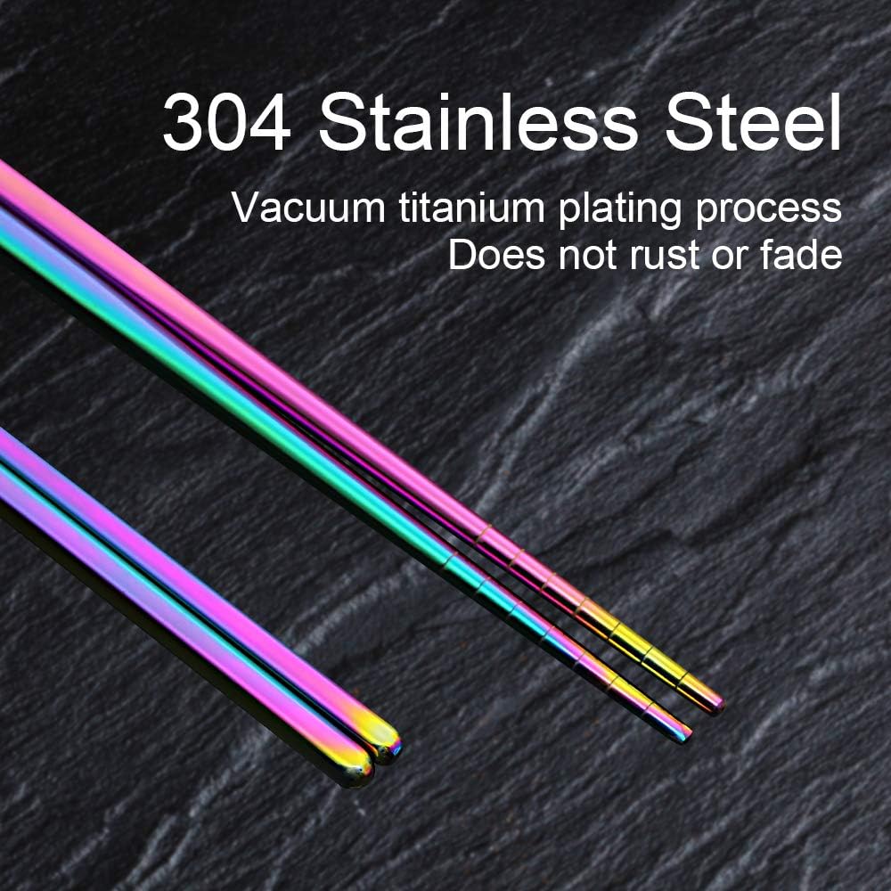 Stainless Steel Chopsticks GICUNK Reusable Multicolor Lightweight 304 Metal Chopsticks Dishwasher Safe - 5 Pairs (Rainbow)