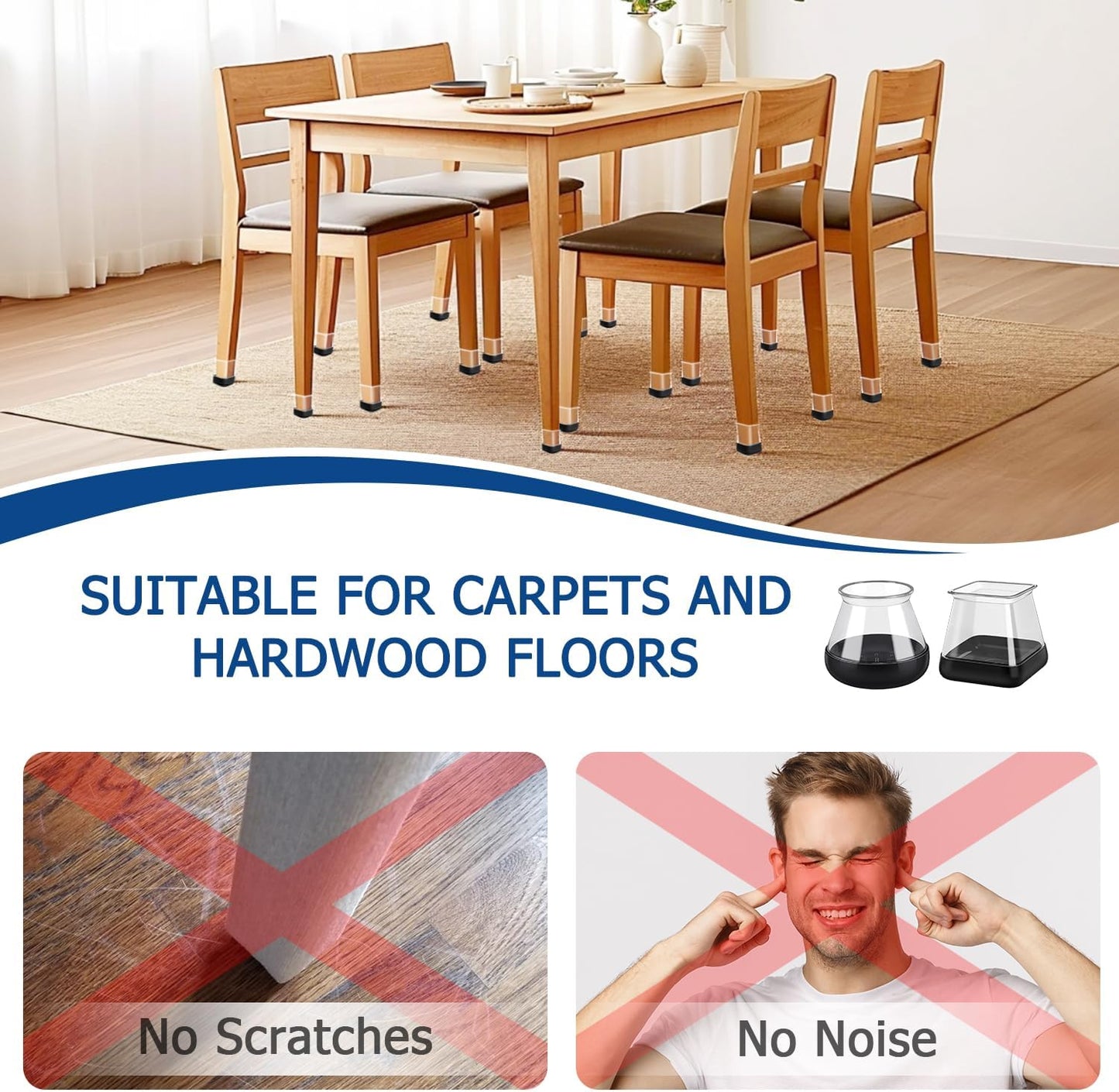 28 Pcs Square Chair Leg Sliders for Carpet, Square Chair Leg Floor Protectors Glides, Silicone Furniture Leg Protectors Caps