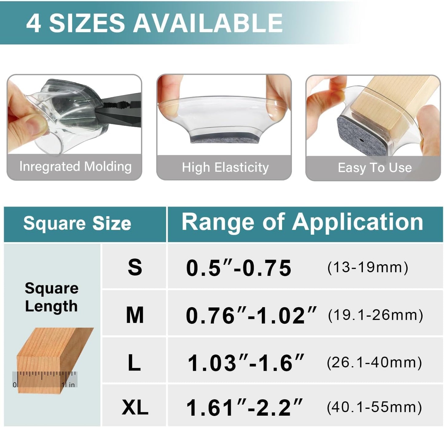 24 Pcs Chair Leg Floor Protectors Square, Silicone Felt Furniture Leg Pads Caps Covers for Hardwood Floors