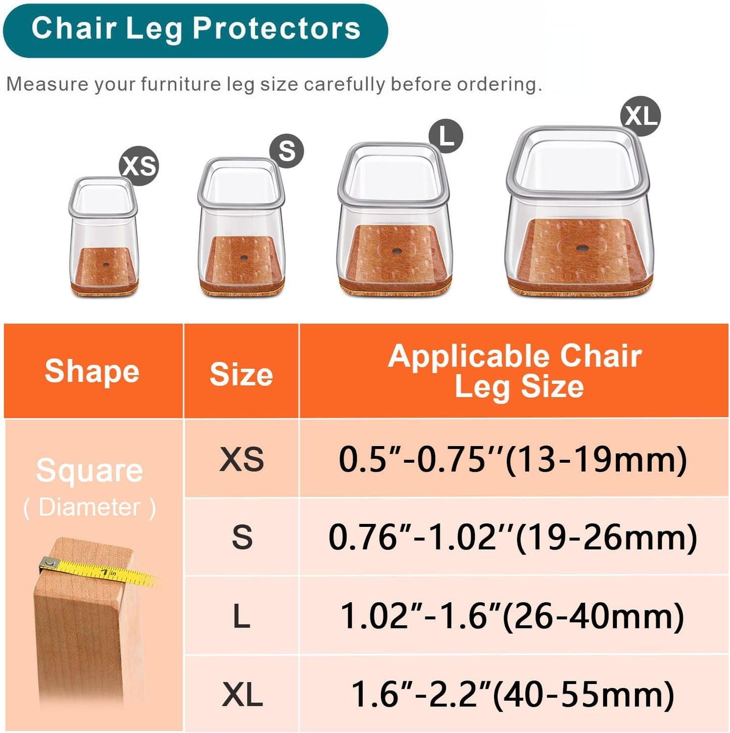 24 pcs Chair Leg Floor Protectors, Furniture Felt Pads Silicone Covers caps for Chairs,Chair Leg Protectors for Hardwood Floors