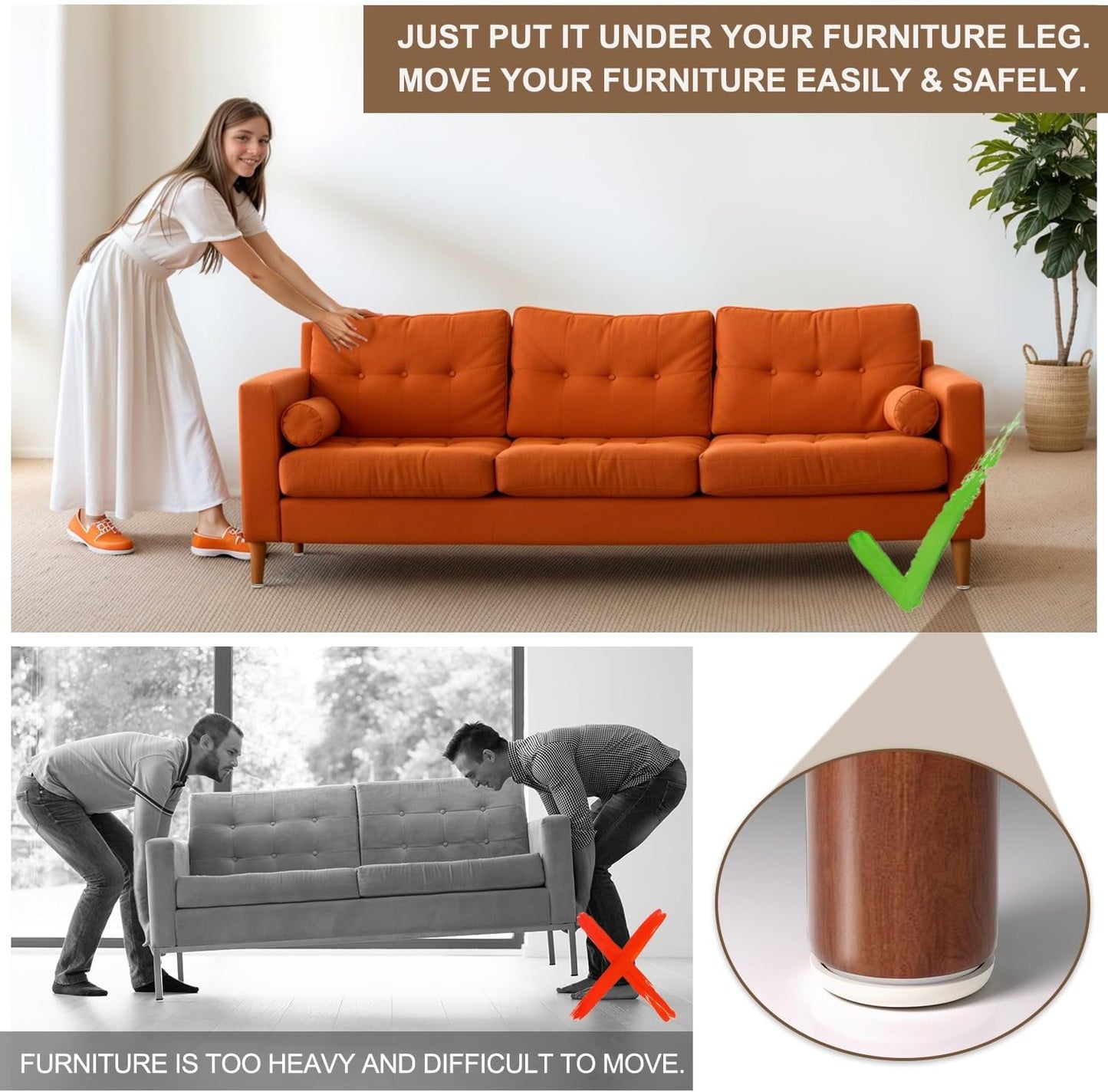 Furniture Sliders for Carpet, Adhesive Chair Leg Sliders for Hardwood Floors, Furniture Movers Sliders for Furniture, Furniture Sliders Move Furniture Easily