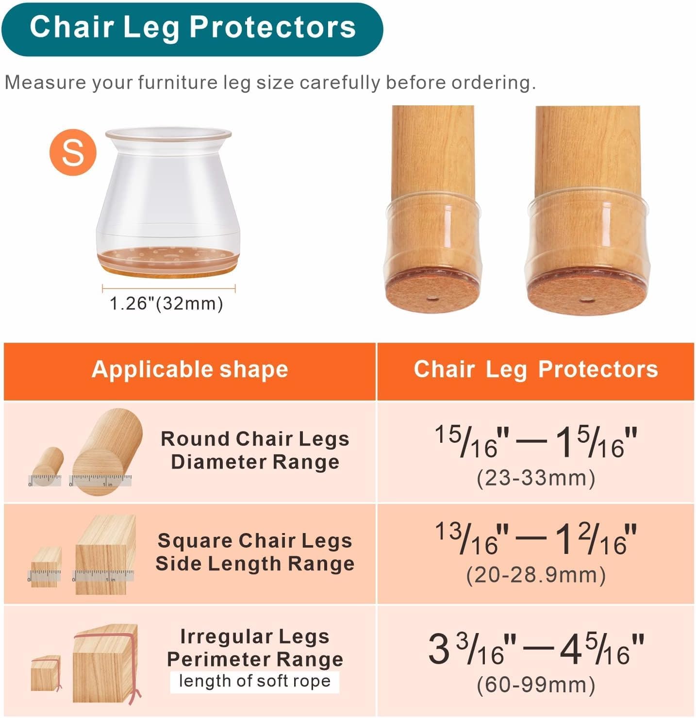 24 pcs Chair Leg Floor Protectors, Furniture Felt Pads Silicone Covers caps for Chairs,Chair Leg Protectors for Hardwood Floors