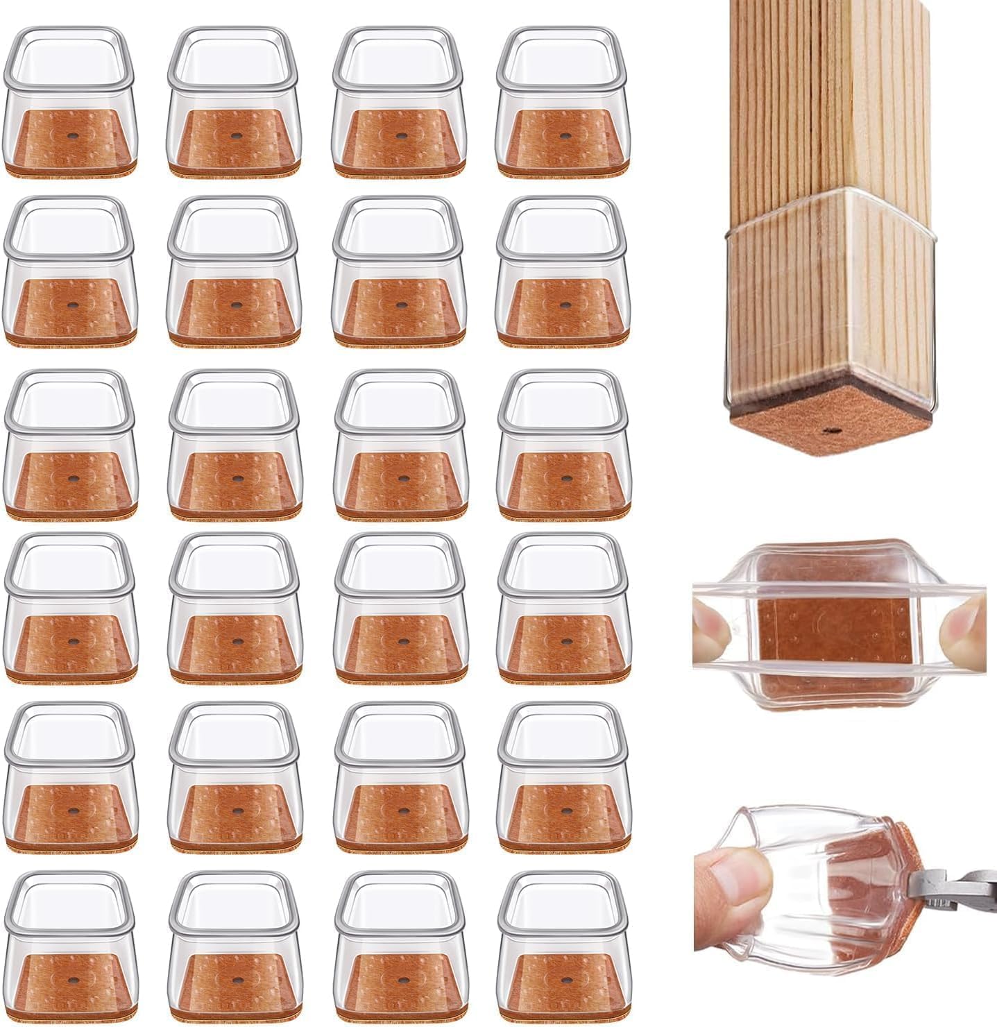 24 pcs Chair Leg Floor Protectors, Furniture Felt Pads Silicone Covers caps for Chairs,Chair Leg Protectors for Hardwood Floors