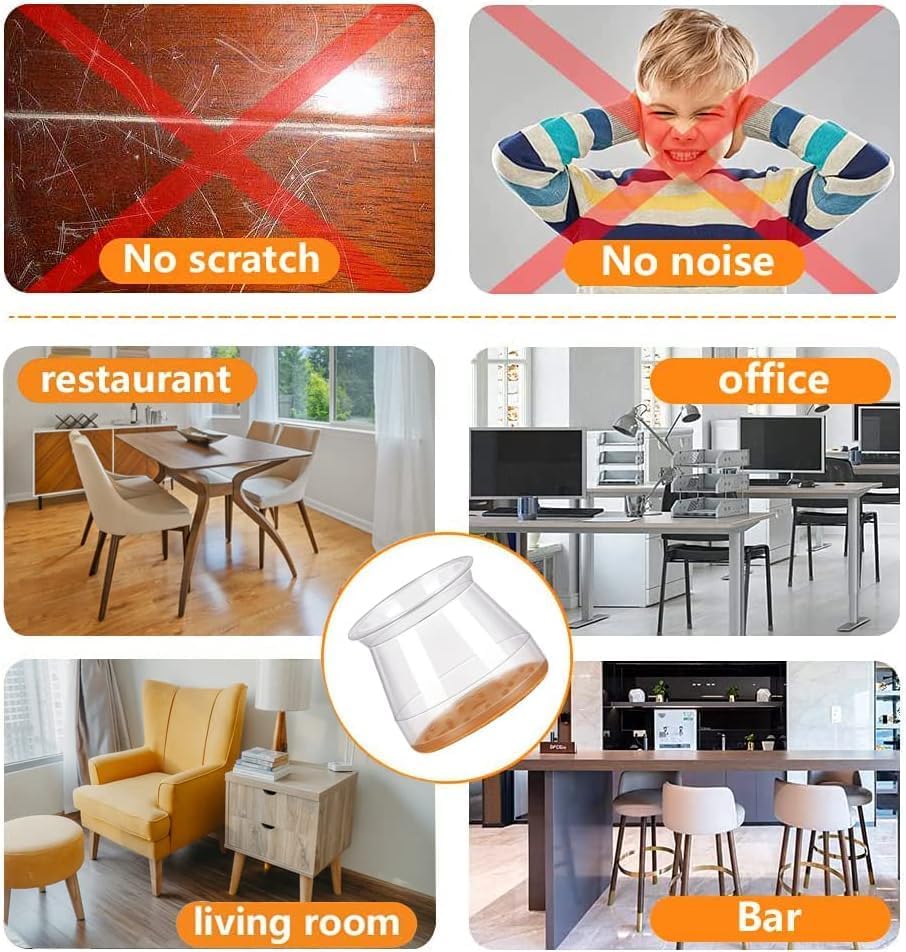 24 pcs Chair Leg Floor Protectors, Furniture Felt Pads Silicone Covers caps for Chairs,Chair Leg Protectors for Hardwood Floors