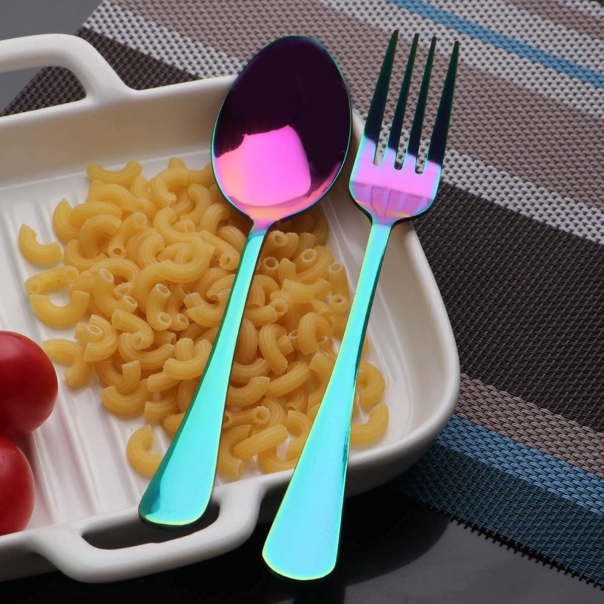 Travel Utensils Set with Case Reusable Portable Cutlery Set Stainless Steel 8pcs Including Dinner Knife Fork Spoon Chopsticks Straws(Rainbow)