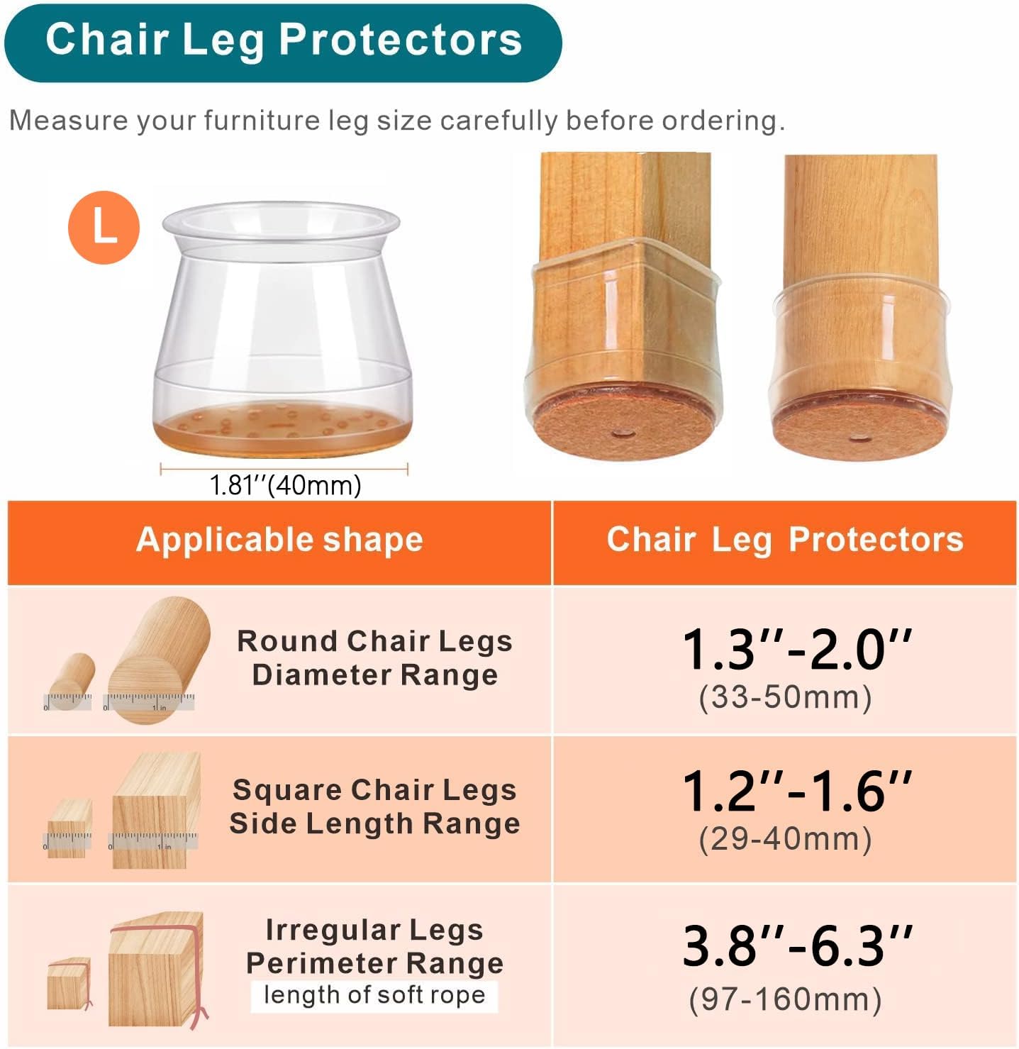 24 pcs Chair Leg Floor Protectors, Furniture Felt Pads Silicone Covers caps for Chairs,Chair Leg Protectors for Hardwood Floors