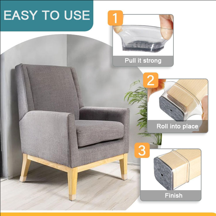 24 Pcs Chair Leg Floor Protectors Square, Silicone Felt Furniture Leg Pads Caps Covers for Hardwood Floors