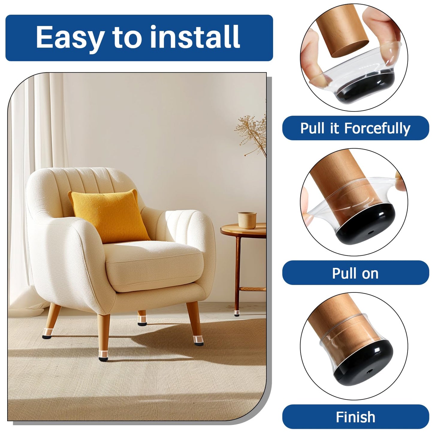 Chair Leg Floor Protectors for Hardwood Floors and Carpet Silicone Covers to Protect Wood Tile Floors Chair Sliders Non Slip Reduce Noise 28 Pcs Clear Round